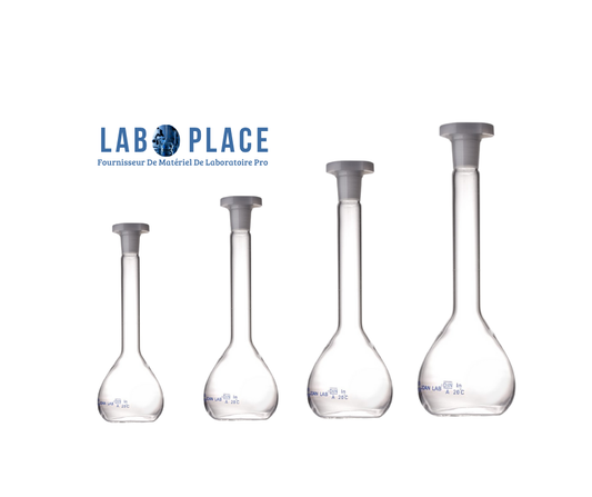 Fiole jaugée en verre borosilicaté avec bouchon